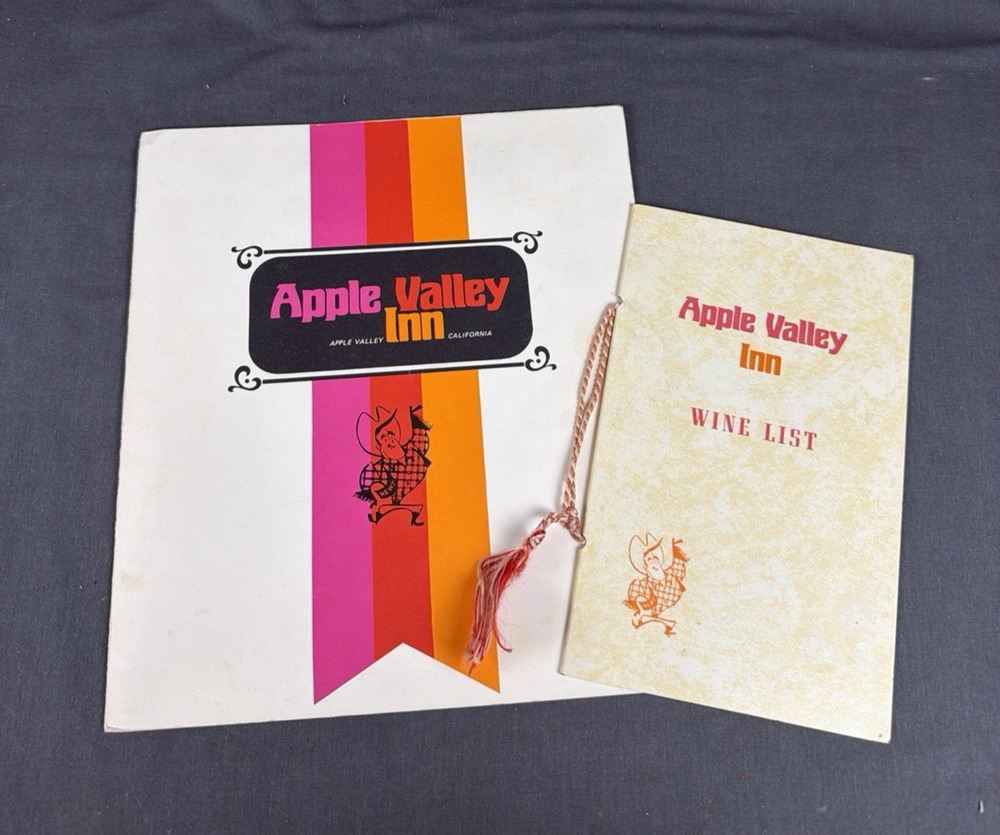 Vintage APPLE VALLEY INN 1960s Restaurant Menu Southern California History